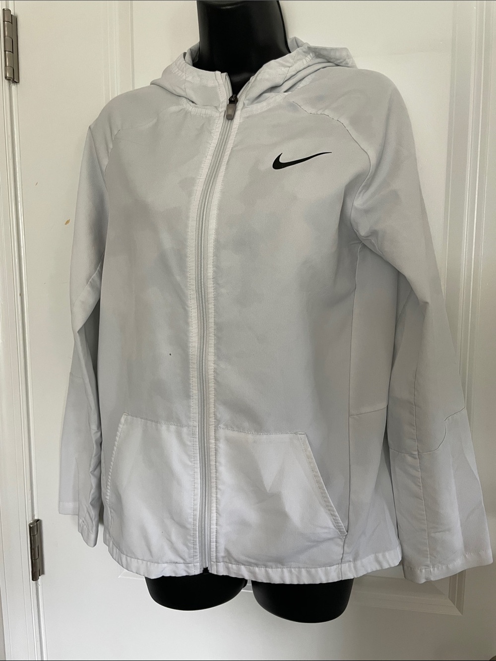 Nike White Hooded Zip-Up Jacket with Black Swoosh